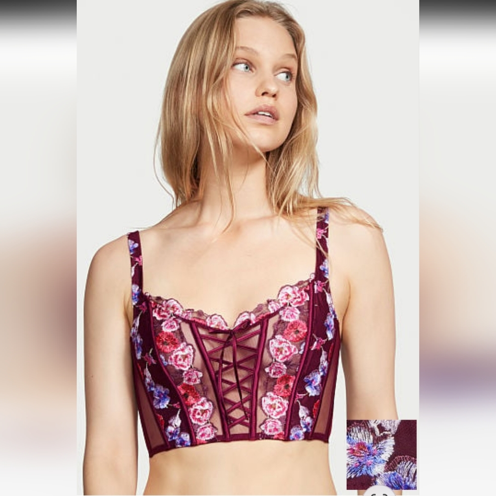 Unlined Floral Embroidery Corset Top in Kir Flowers